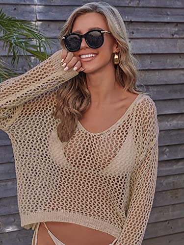 Jumppmile Women's Crochet Beach Cover Up Long Sleeve Swimwear Knitted Bikini Bathing Suit Cover Up4