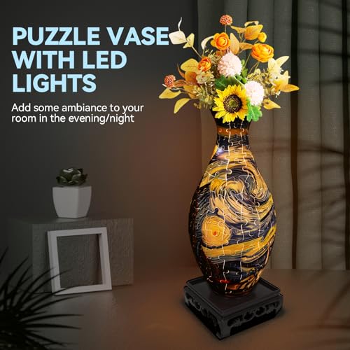 3D Puzzle Vase for Adults, Crafts for Adults, 160 Pieces Plastic DIY Unique Flower Vase with LED Light, House Warming Gift Birthday Gifts for Flower Arrangements and Home Decoration by YunSheCSBS - Image 2