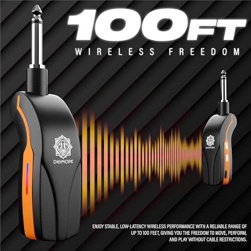 Image of DIGIMORE UHF Wireless Guitar System | 5Hrs Playback | <5ms Latency | 100ft Range | 180 Rotatable Plug | 20Hz - 20KHz Frequency Response | Compatible with Amplifiers, Mixers & Guitar Amps (D-701)