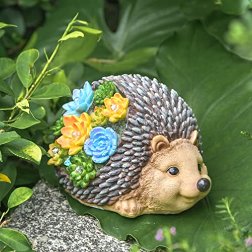 Teresa's Collections Hedgehog Solar Garden Decor, Fall Animal Garden Statues, Lawn Ornaments For Outdoor, Patio Resin Figurines Yard Decorations, 8.3 Inch #TOP4