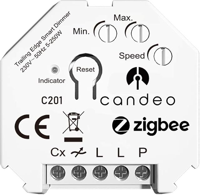 Candeo Zigbee Dimmer Smart Switch Module compatible with Philips Hue, Alexa and all Zigbee hubs. For dimmable LED/halogen bulbs No neutral required