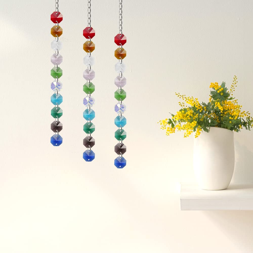 Lot De 100 Perles Octogonales En Cristal Transparent De 14 Mm 100 Anneaux De Rideaux En Acier Inoxydable Pour Lustre, Prismes, Rideaux, Fabrication De Bijoux