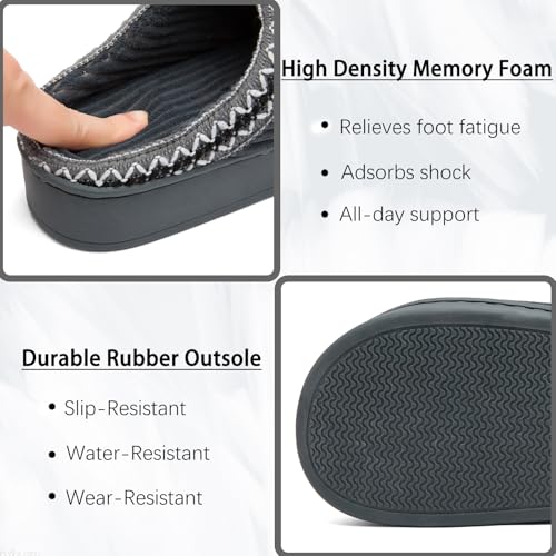 Image of Slippers for Women&Men with Memory Foam Corduroy Closed Toe House Shoes Ladies Winter Warm Comfy Bedroom Women's Slipper Indoor and Outdoor Slip-on Rubber Sole
