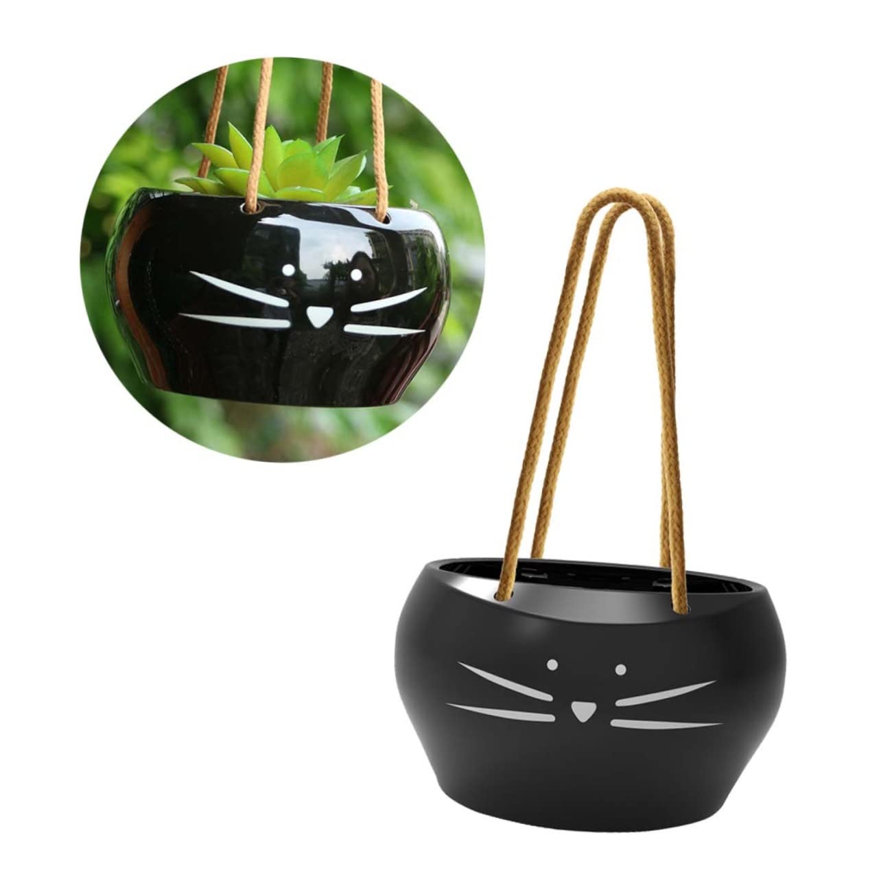 Créatif pot à succulentes chat noir, cadeau déco maison original