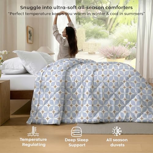 Image of AYKA Reversible AC Comforter 150 GSM Microfiber Summer Blanket Double Bed (90x100 Inches) | Geometric Diamond Design Cooling Quilt for AC Room | Soft Breathable Duvet Blue & Taupe