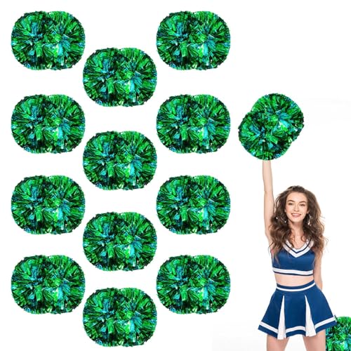 Pom poms cheerleading vert et bleu pour animer les matchs de football et galas de danse