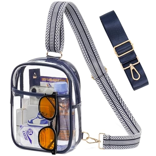 Image of 3 Pockets Clear Bag for Stadium Events with 2 Long Straps Sling Backpack Fanny Pack Concert Crossbody Purses for Women