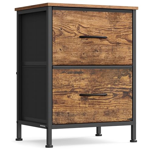 Image of SONGMICS BELLAH Collection - Night Stand with 2 Drawers, Bedside Table, Side End Table, Nightstand for Bedroom, Industrial, Rustic Brown and Ink Black ULGS312B02S