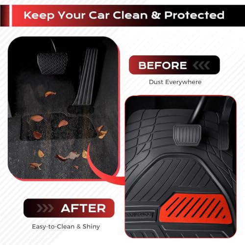 Image of Coverado Car Mats Full Set, All Weather Floor Mats for Cars, Waterproof Deep Dish Automotive Floor Mats with Anti-Slip Backing, Car Floor Mats Universal Trim-to-Fit for Most Cars Trucks, BlackRed