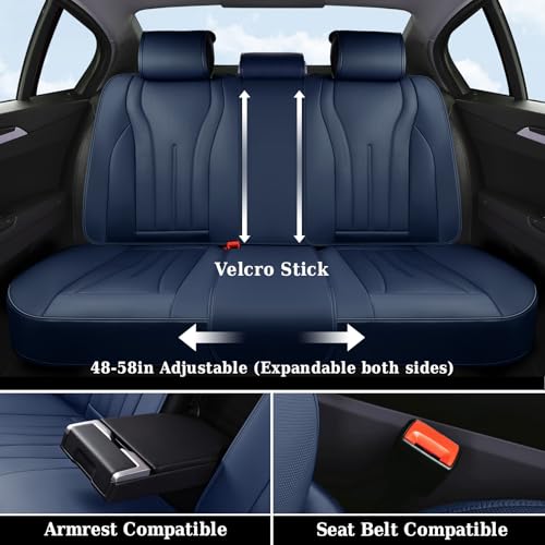 Image of Coverado Leather Seat Covers, 5 Seats Waterproof Seat Covers for Cars, Front and Rear Seat Cover, Luxury Car Seat Protectors, Universal Car Seat Cushions Automotive Accessories Fit for Most Cars, Navy