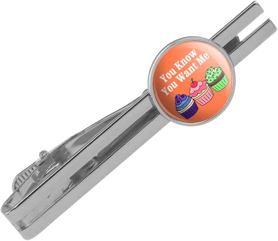 You Know You Want Me Cute Cupcakes Round Tie Bar Clip Silver Color Plated