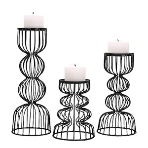 Lainon Candle Holders for Pillar Candles Black Set of 3 Hand Crafted Black Metal Candle Holder Set Metal Candle Holders Pillar for Table Centerpiece Modern Candle Stand 6 9 12