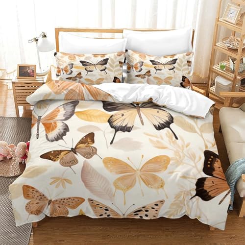 Parure de lit papillon microfibre douce et respirante avec housse de couette zippée