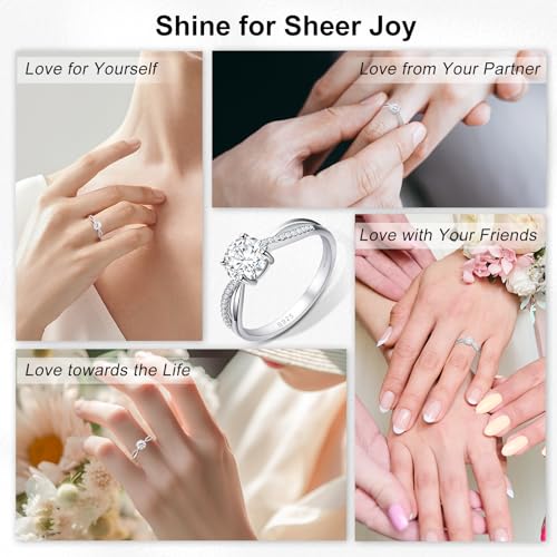 Moissanite Engagement Promise Rings for Women 1CT Women's Wedding Rings Promise Ring for Her, D Color VVS1 Clarity 925 Sterling Silver Band with 18K Gold Plated, with Ring Box & Card4