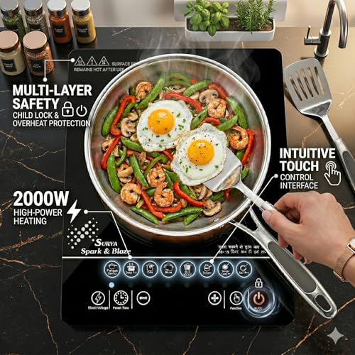 Image of DRUMSTONE 2000W Induction Cooktop | Fast Heating Electric Stove | Energy Efficient Touch Control | Portable Cooktop with Auto Shut-Off & Safety Lock for Home Kitchen Travel ( 5 Years Warranty )