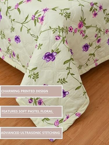 Image of IVAZA Luxury Ultrasonic Punch AC Comforter Blanket - Quilted Microfiber Floral Pattern, Lightweight Breathable All‑Season Blanket for Bedroom, Travel (Singled Bed,228x152 CM) (Soft Ivory)