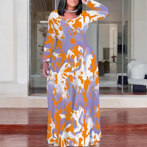 Image of PinkPatty Plus Size Maxi Dresses for Women Long Sleeve Crew Neck Sundress Casual Fall Dress with Pockets