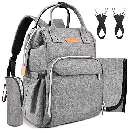 Pantheon Diaper Bag - Backpack Diaper Bags for Baby Girl Boy and Changing Pad Diaper Bags Shower Backpack -Multi-functional Baby Bag with USB Charging Port(Gray)