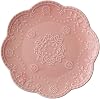 YBK Tech Elegant Round Embossed Lace Plate, Ceramic Serving Plate for Breakfast Afternoon Tea (Pink, 6-inch)