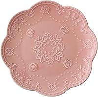 YBK Tech Pink 6-Inch Embossed Lace Ceramic Plate - Elegant Porcelain Dessert Serving Dish for Tea, Cake & Fruit