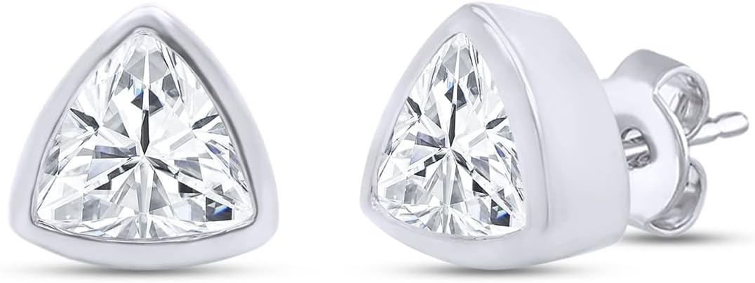 SAVEARTH DIAMONDS 2 1/5 Carat 7MM Center Trillion Cut Lab Created Moissanite Diamond Stud Earrings In 14k Gold Over Sterling Silver Jewelry Gifts For Women Engagement Wedding (2.20 Cttw)