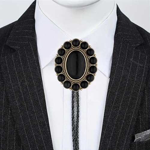 Image of GelConnie Bolo Tie for Men Women Western Cowboy Turquoise Leather Necktie | Natural Stone Bolo Tie Necklace for Women Rodeo Cowboy Leather Necktie Native American Western Cowgirl Ties Adjustable Cord