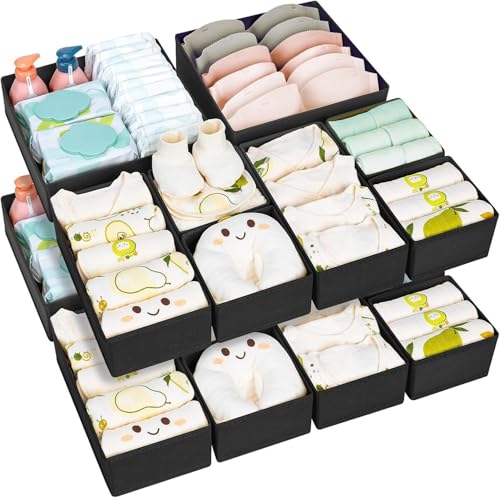 DIMJ Cajones Sistema de Organizaci贸n de Ropa Interior Organizador - Armario Caja de Almacenamiento Armario, Cambiador, Cajas de Tela Organizador para Ropa, Calcetines, Negro, 15