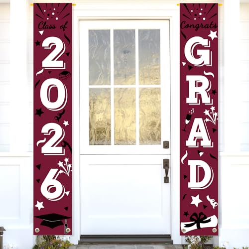 Image of Graduation Porch Banner Class Sign Congrats Grad Hanging Flags High School College University Party Decoration For Front Door Outdoor Maroon