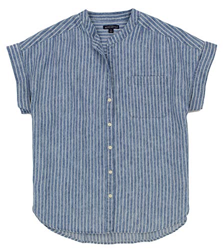J. Crew Women's Short Sleeved Chambray Button Down Shirt (Small, Striped Chambray)