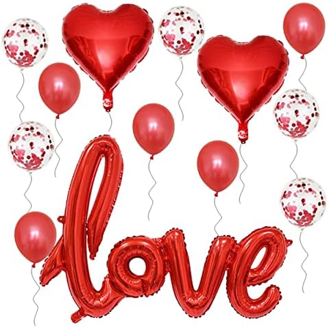 13Pcs Valentines Decorations Heart Balloons Love Foil Balloons Hearts Hanging Banner Kit Confetti Balloons for Wedding Valentine's Day Bridal Anniversary Engagement Proposal Decoration Cover