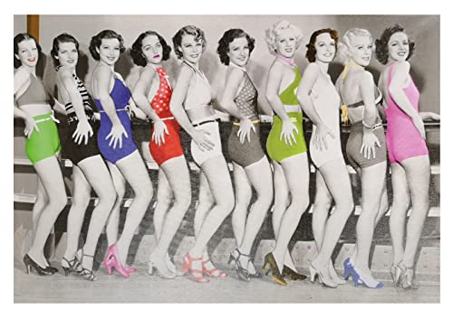 58 x 39 cm Bunte Art Deco Leinwand Wandbild Damen in Bademode Cover