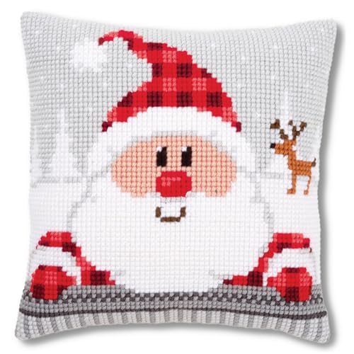 Kit coussin au point de croix Père Noël Vervaco 40x40 toile écrue facile