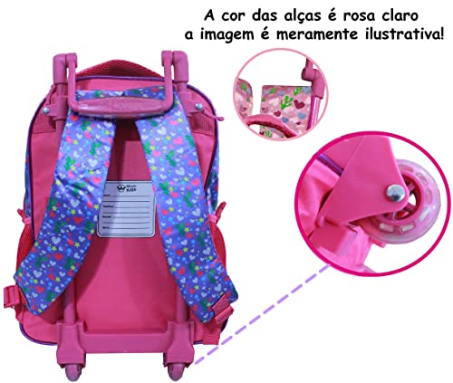 Mochila Bolsa Reforçada Escolar Infantil Menina Unicórnio Baleia Naval Brilhosa Rodinha Costas Lanch
