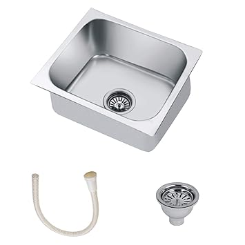 ATHEM Diamond Series 304 Grade Stainless Steel Polished Finish Single Bowl Kitchen Sink (Silver, 18