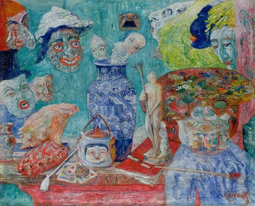 Tableau impressions d'art mural nature morte masques style vintage unique 60x90cm