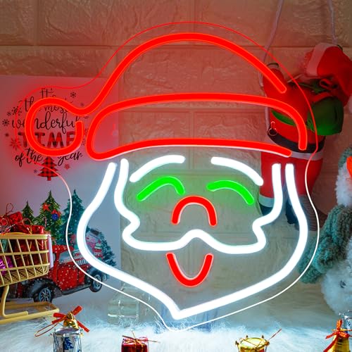 Ineonlife Weihnachtsmann Neon Schild Weihnachten Neonlicht Dimmbar Santa Claus Leuchtreklame Christmas Wandleuchte Acryl Led Sign für Wand USB Einzigartiges Schild für Dekorationen Bar Party Zeichen