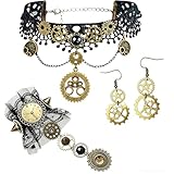 Ensemble Bijoux Steampunk Femme Collier Gothique Dentelle Noire avec...
