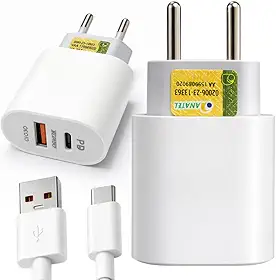 Kit Carregador Turbo 45W USB-A + USB-C PD com Cabo Tipo-C – Carregador Rápido Dual Port para iPhone 15 16 17, Samsung Galaxy, Xiaomi, Motorola, Tablets e Android