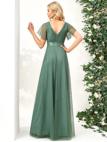 Women's A-Line V-Neck Empire Waist Floor-Length Evening Gowns Green Us8 #TOP1