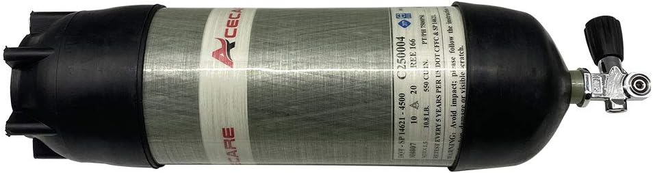 Acecare Carbon Fiber Cylinder HPA Paintball Tank Air System 550Cu.in./9L DOT Approved 4500Psi with Valve & Cover for PCP Airgun