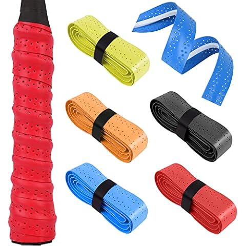 Fokelyi Racquet Grip, 6PCS Anti-Slip and Super Absorbent Sweat Tennis Grip Tap Anti Slip Perforated Racket Grips Handle Grip Tape PU Racquet Grip for Tennis Racquet Grips, Badminton Racket Grips Cover