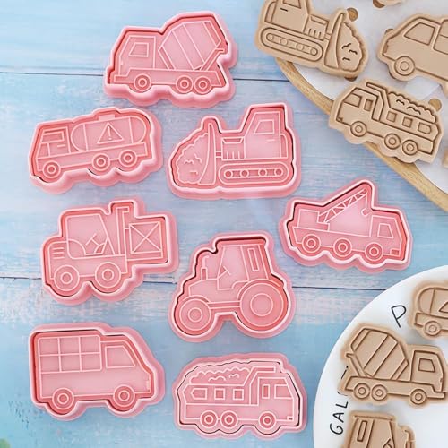 Pofflujent Transportation Vehicle Cookie Cutters with Plunger Stamper 8 Piece Construction Vehicles Cookie Cutters Set Car Cookie Mould Set for Party Baking and Decoration (Engineering Vehicles) by Pofflujent - Image 5