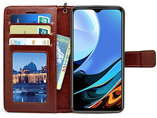 Image of Inside Rubber TPU with Card Pockets Magnetic Closure Protection Compatible with Samsung Galaxy A12 (Brown)