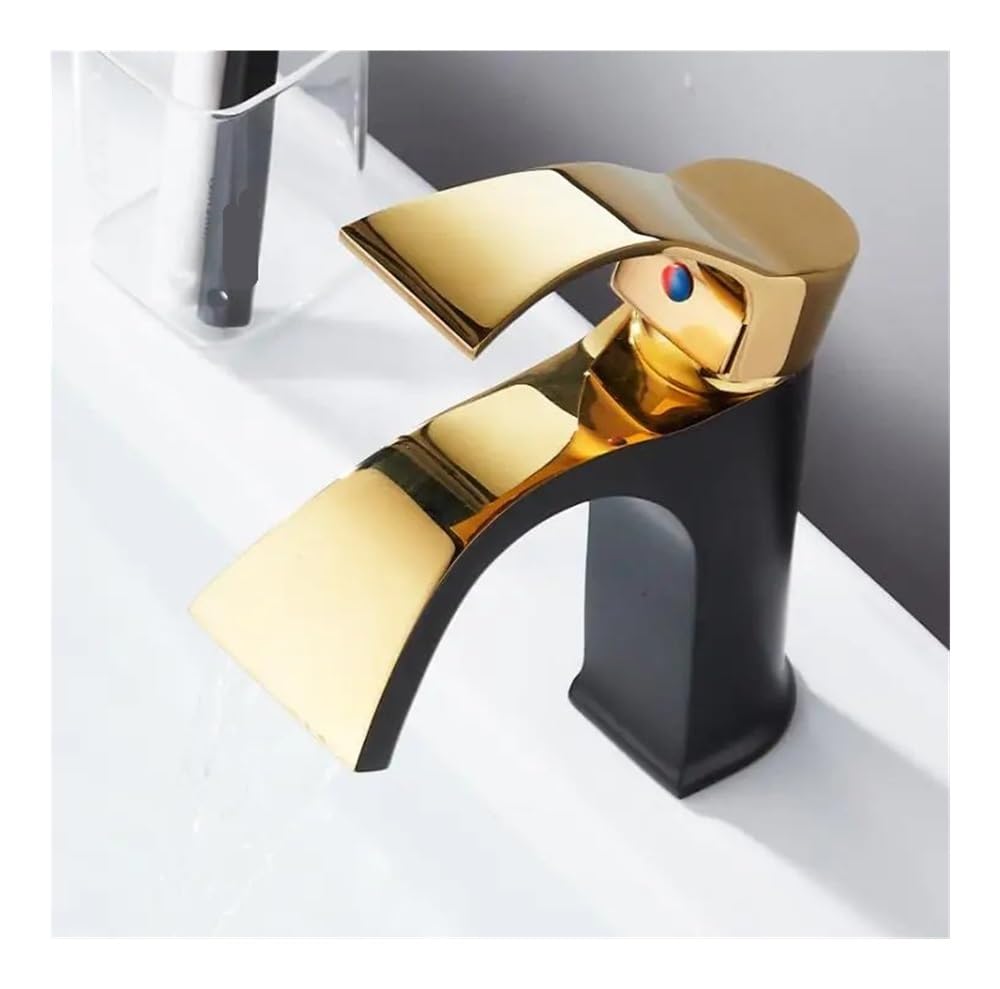 Robinet cascade noir et or GL62 mitigeur lavabo luxe en laiton