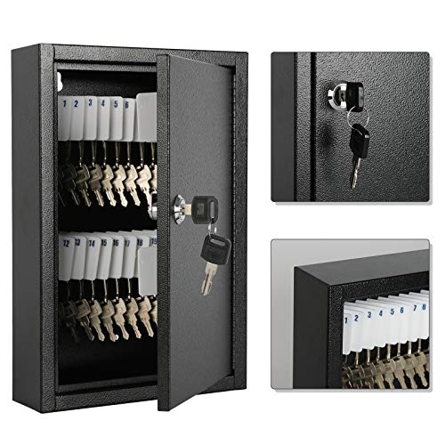 Kyodoled Key Storage Lock Box With Key,Locking Key Cabinet,40 Key Management Wall Mount With Key Lock,Key Hooks & Tags Key Labels,(Black,40 Key) #TOP3