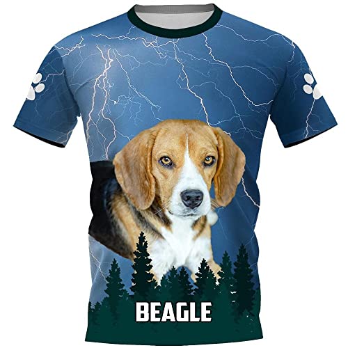 JKFDH Tshirt Homme Humour, T-Shirts Fantaisie pour Hommes Imprimé Chien Beagle Éclair Bleu T-Shirt Graphique Décontracté Style Harajuku Col Rond Manches Courtes Hauts pour Femme Homme Sports De Plein Cover