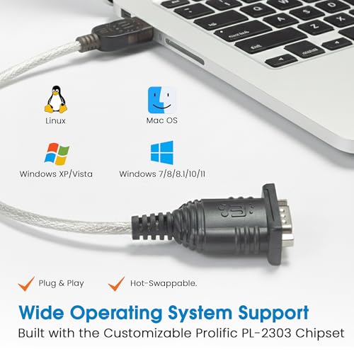 Image of Manhattan USB to Serial Converter Connects One Serial Device to A USB Port (205146) | USB-A to DB9 RS232 serial adapter with 18-inch cable, Prolific PL-2303 chip, up to 115 kbps, plug and play