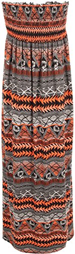 WearAll Plus Size Womens Printed Bandeau Strapless Shirred Ladies Long Maxi Dress - Orange - 16-18 - Image 2