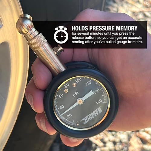 Jon Mfb 23-50160 High Pressure Analog Tire Pressure Gauge 160Psi - Heavy Duty Dial Tire Gauge For Rv, Motorhome, Semi Truck, Road Bike - 360° Swivel - Tire Gauges For Tire Pressure - Calibrated Ansi B.40.1 Accuracy. thumb #3