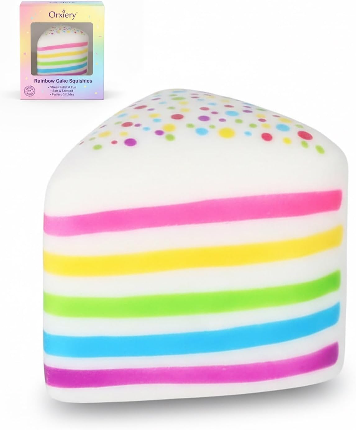 Cake Squishy Slow Rise Rainbow Cake Squishy, Jumbo Slow Rising Fidget Squeeze Ball, Soft Sensory Stress Relief for Anxiety, Focus, Hand Therapy & Party Favors(3pcs)